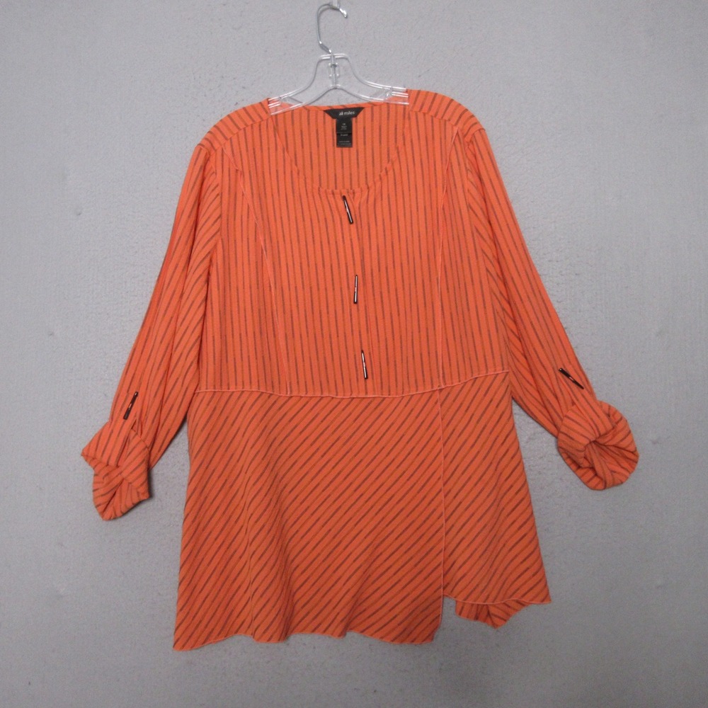 Ali Miles Tunic Top 1X Orange Striped Artsy Lagenlook Asymmetrical Peplum Flowy